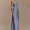 Bella Satin Halter Maxi Dress – Frosted Blue