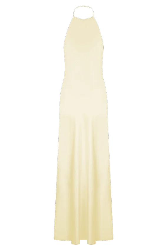Bella Satin Halter Maxi Dress – Lemon Bella Satin Halter Maxi Dress – Lemon