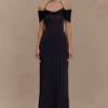 Bernadina Mesh And Slinky Halter Maxi Dress – Black