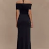 Bernadina Mesh And Slinky Halter Maxi Dress – Black
