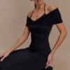 Bernadina Mesh And Slinky Halter Maxi Dress – Black