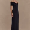 Bernadina Mesh And Slinky Halter Maxi Dress – Black