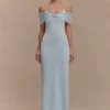 Bernadina Mesh And Slinky Halter Maxi Dress – Pale Blue
