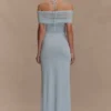 Bernadina Mesh And Slinky Halter Maxi Dress – Pale Blue