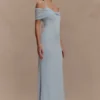 Bernadina Mesh And Slinky Halter Maxi Dress – Pale Blue