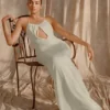 Beryl Slinky Maxi Dress With Pearls – Ivory
