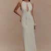 Beryl Slinky Maxi Dress With Pearls – Ivory