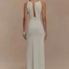 Beryl Slinky Maxi Dress With Pearls – Ivory
