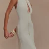 Beryl Slinky Maxi Dress With Pearls – Ivory