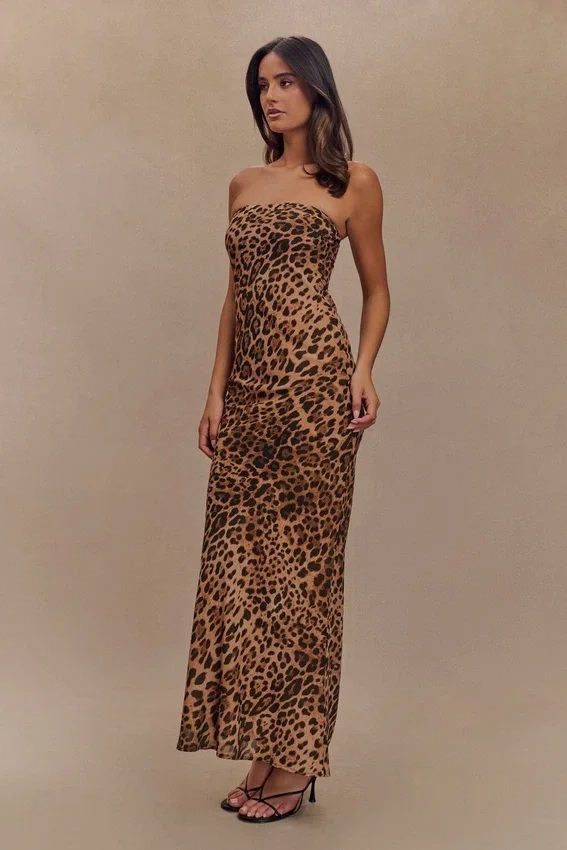 Breanna Strapless Chiffon Maxi Dress – Leopard Print Breanna Strapless Chiffon Maxi Dress – Leopard Print
