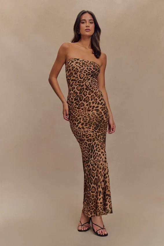 Breanna Strapless Chiffon Maxi Dress – Leopard Print Breanna Strapless Chiffon Maxi Dress – Leopard Print