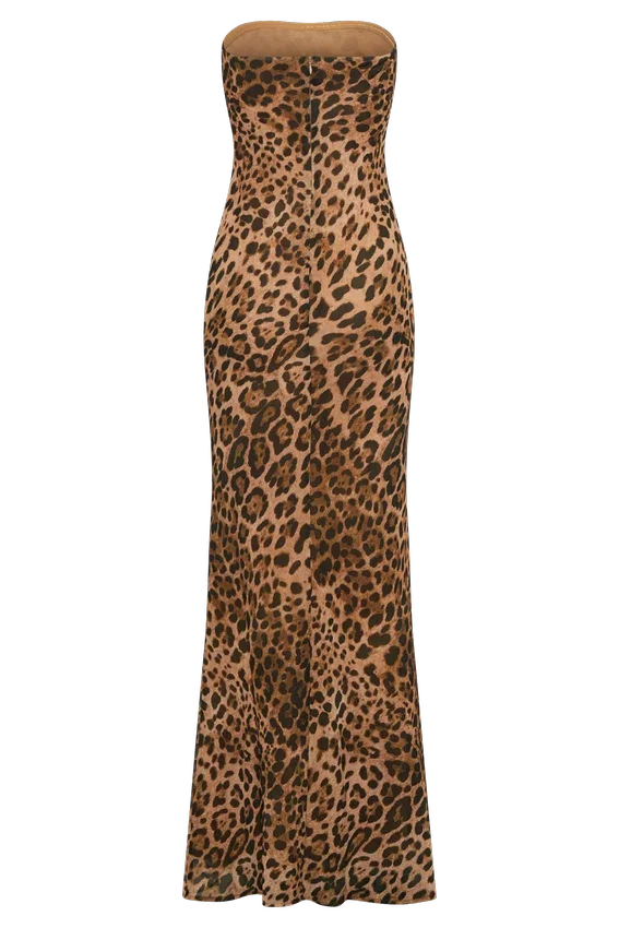 Breanna Strapless Chiffon Maxi Dress – Leopard Print Breanna Strapless Chiffon Maxi Dress – Leopard Print