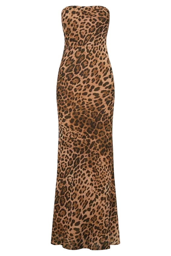 Breanna Strapless Chiffon Maxi Dress – Leopard Print Breanna Strapless Chiffon Maxi Dress – Leopard Print
