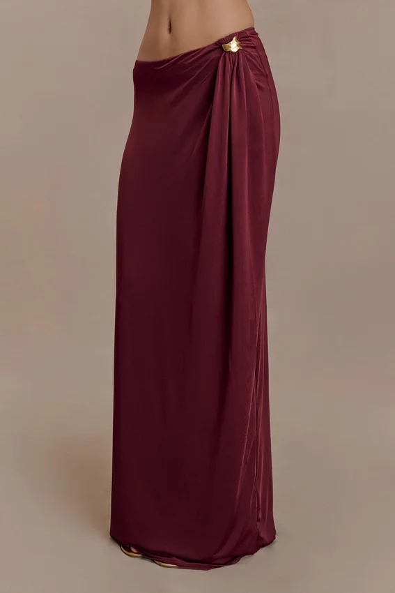 Bridget Slinky Maxi Skirt With Hardware – Burgundy Bridget Slinky Maxi Skirt With Hardware – Burgundy