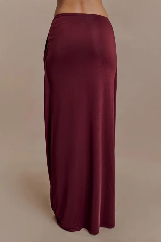 Bridget Slinky Maxi Skirt With Hardware – Burgundy Bridget Slinky Maxi Skirt With Hardware – Burgundy