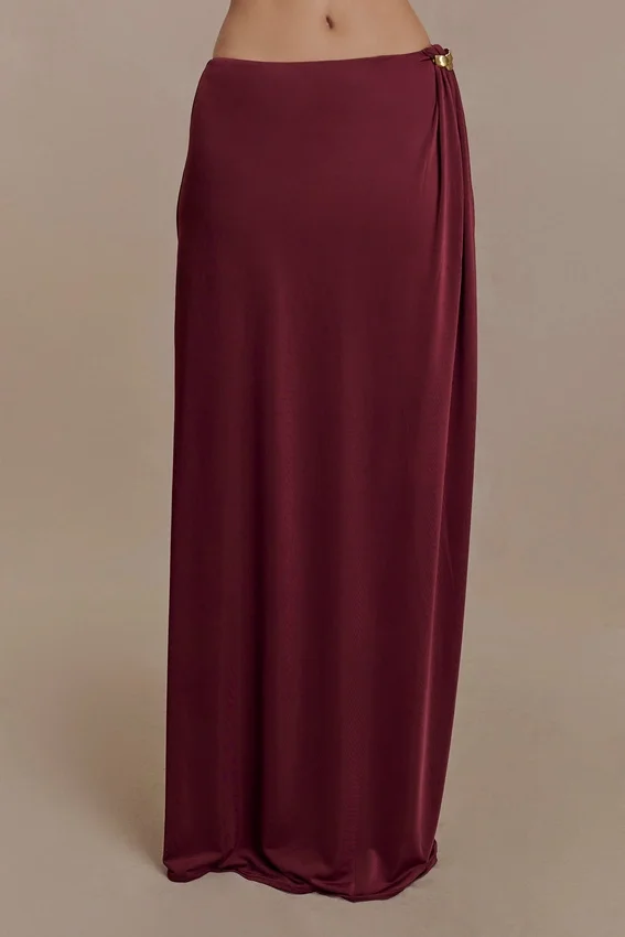 Bridget Slinky Maxi Skirt With Hardware – Burgundy Bridget Slinky Maxi Skirt With Hardware – Burgundy