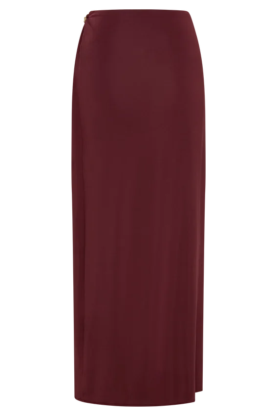 Bridget Slinky Maxi Skirt With Hardware – Burgundy Bridget Slinky Maxi Skirt With Hardware – Burgundy