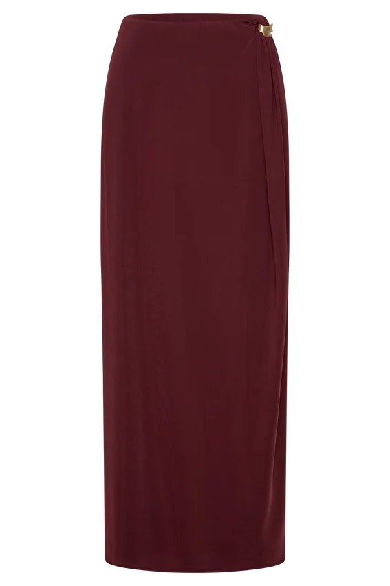 Bridget Slinky Maxi Skirt With Hardware – Burgundy Bridget Slinky Maxi Skirt With Hardware – Burgundy