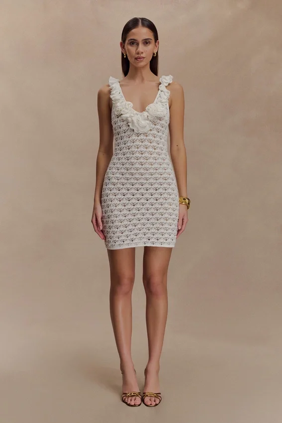 Brigid Ruffle Knit Sleeveless Dress – Ivory Brigid Ruffle Knit Sleeveless Dress – Ivory