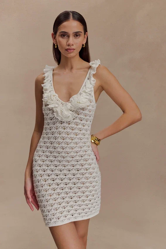 Brigid Ruffle Knit Sleeveless Dress – Ivory Brigid Ruffle Knit Sleeveless Dress – Ivory
