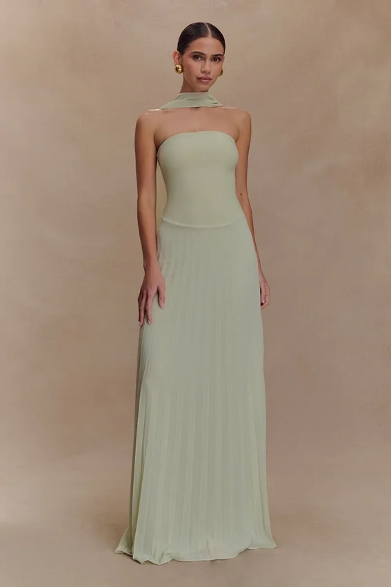 Caira Chiffon Scarf Maxi Dress – Sage Caira Chiffon Scarf Maxi Dress – Sage