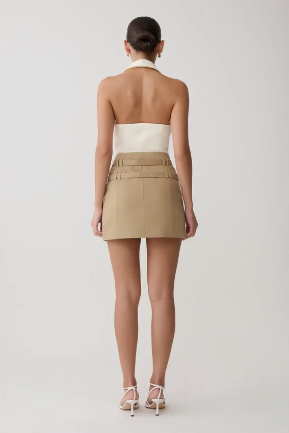 Marielle Double Belt Mini Skirt – Taupe Marielle Double Belt Mini Skirt – Taupe