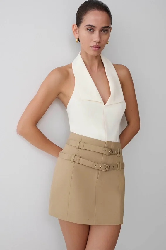 Marielle Double Belt Mini Skirt – Taupe Marielle Double Belt Mini Skirt – Taupe