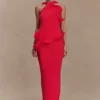 Caprice Halter Knit Maxi Dress – Red