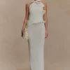 Caprice Halter Knit Maxi Dress – White
