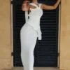 Caprice Halter Knit Maxi Dress – White