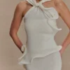 Caprice Halter Knit Maxi Dress – White