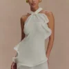 Caprice Halter Knit Mini Dress – White