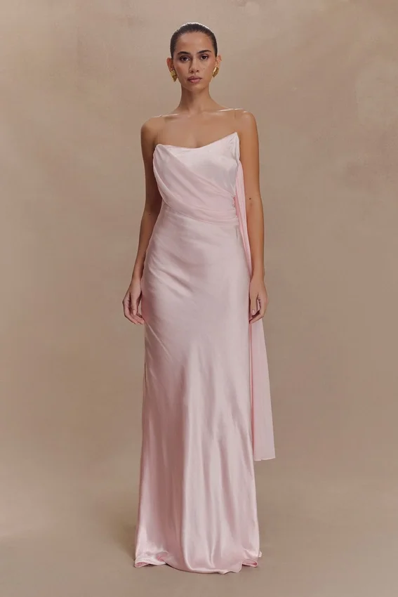Carah Satin And Chiffon Maxi Dress – Pale Pink Carah Satin And Chiffon Maxi Dress – Pale Pink