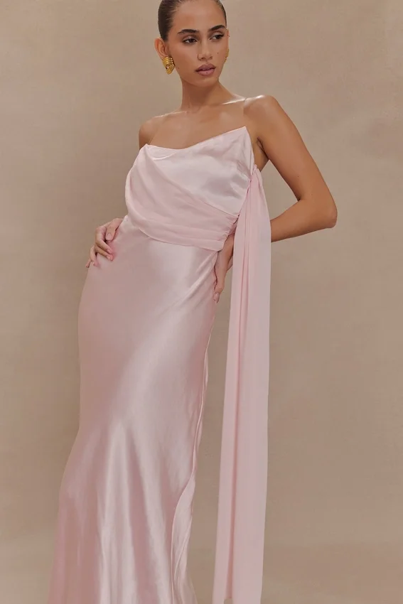 Carah Satin And Chiffon Maxi Dress – Pale Pink Carah Satin And Chiffon Maxi Dress – Pale Pink