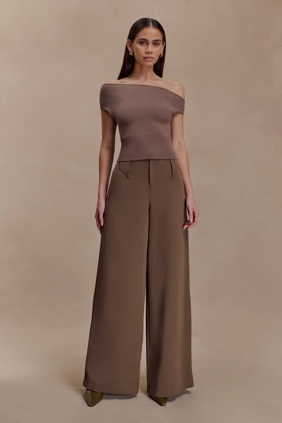 Carley Off Shoulder Knit Top – Cacao Brown Carley Off Shoulder Knit Top – Cacao Brown