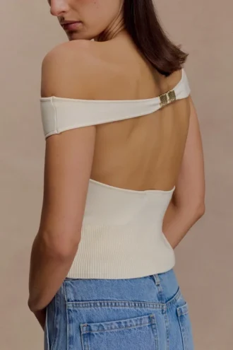 Carley Off Shoulder Knit Top – Ivory