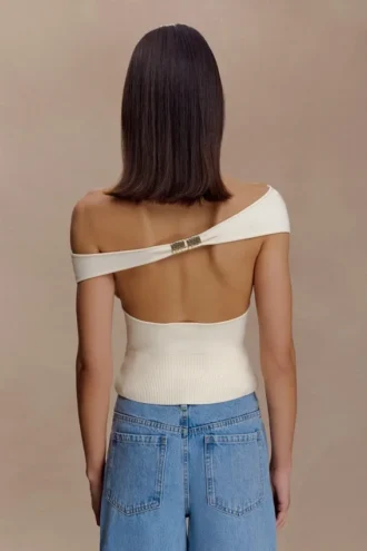 Carley Off Shoulder Knit Top – Ivory