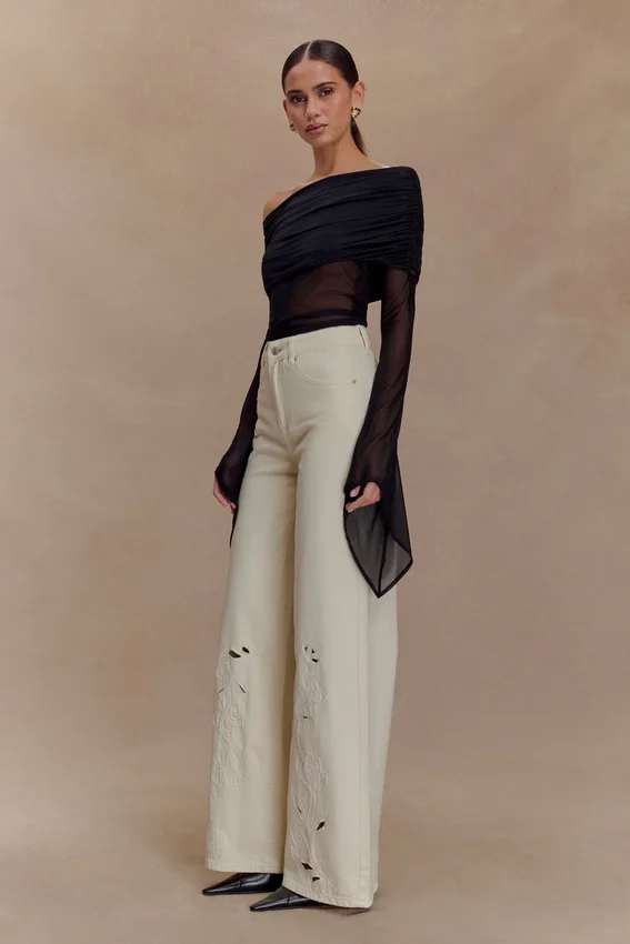 Carmella Embroided Jeans – Ecru Carmella Embroided Jeans – Ecru