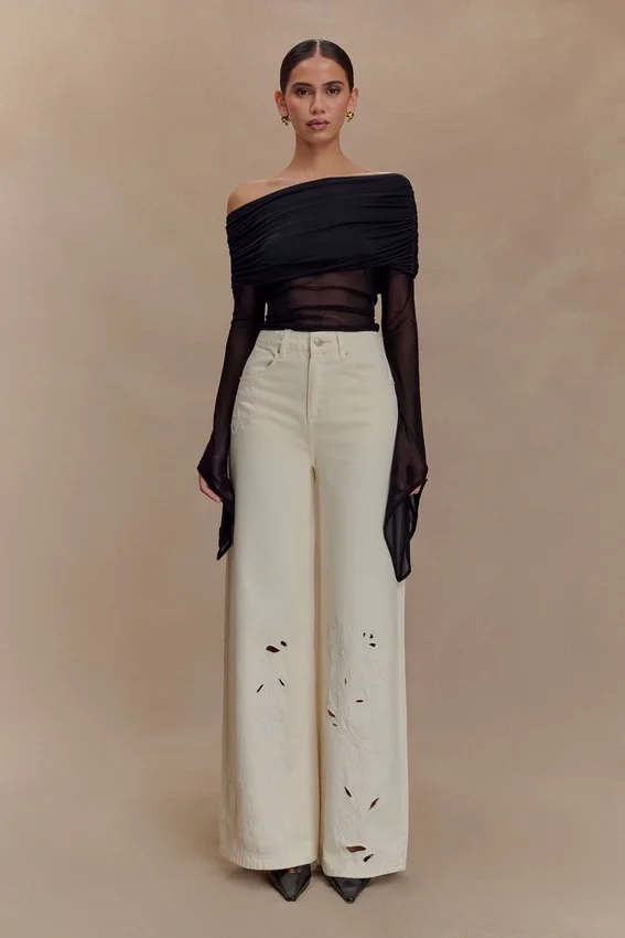 Carmella Embroided Jeans – Ecru Carmella Embroided Jeans – Ecru