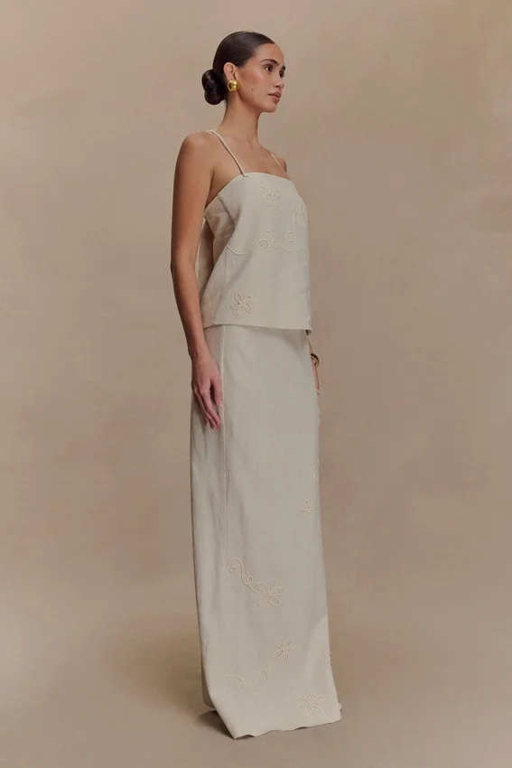 Casey Linen Embroidered Maxi Skirt – Natural Casey Linen Embroidered Maxi Skirt – Natural