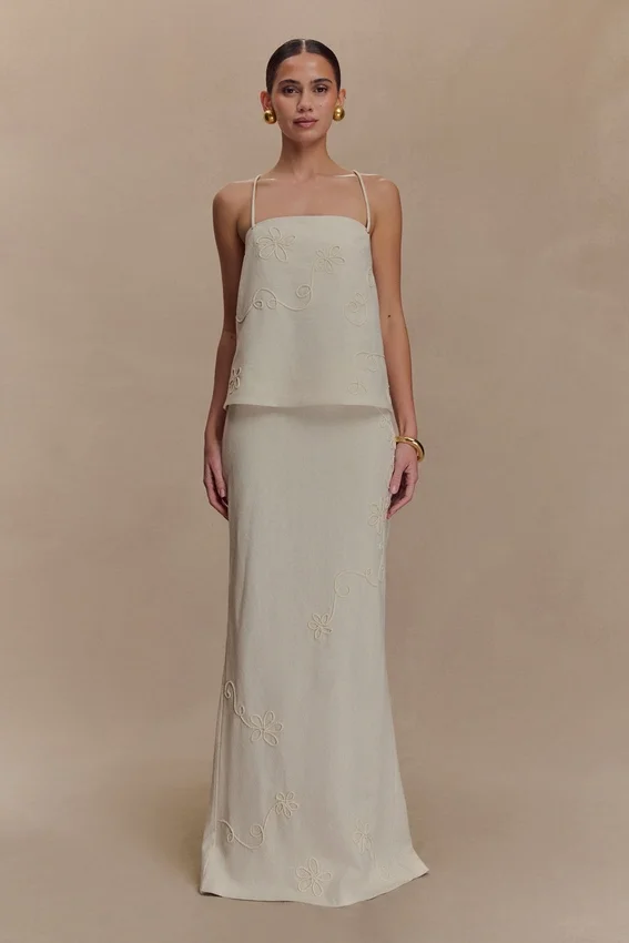 Casey Linen Embroidered Maxi Skirt – Natural Casey Linen Embroidered Maxi Skirt – Natural