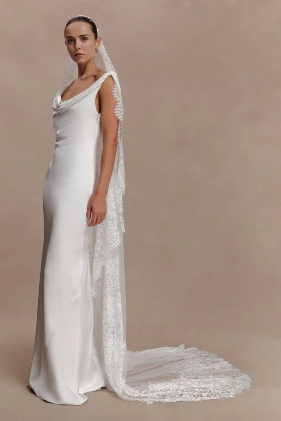 Cassia Lace Trim Veil – White Cassia Lace Trim Veil – White