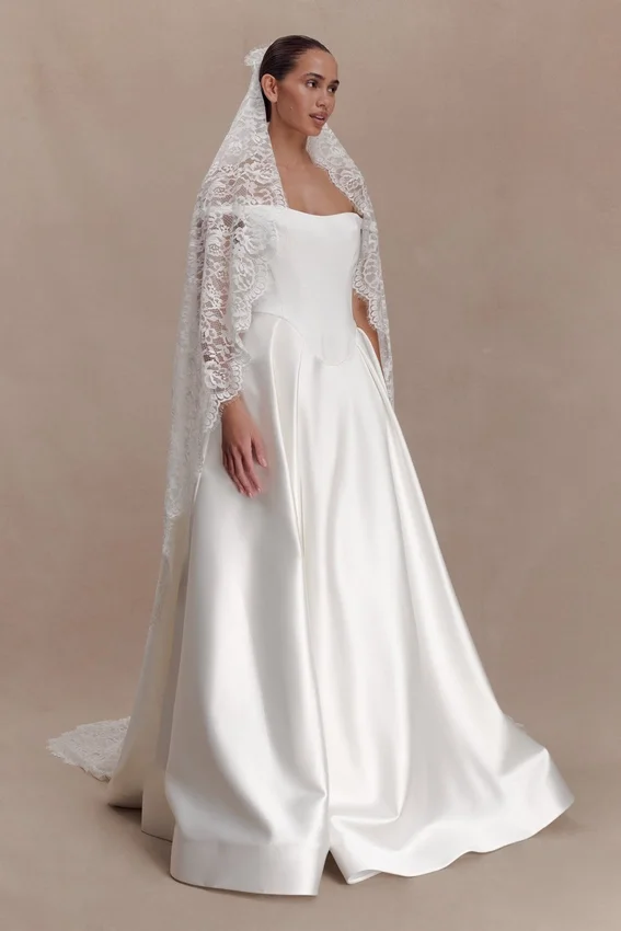 Cassia Lace Trim Veil – White Cassia Lace Trim Veil – White