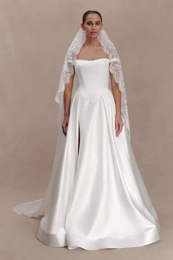 Cassia Lace Trim Veil – White Cassia Lace Trim Veil – White
