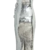 Cassia Strapless Sequin Rose Midi Dress – Silver
