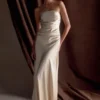 Cedar Strapless Satin Maxi Dress – Blush Gold
