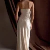 Cedar Strapless Satin Maxi Dress – Blush Gold