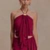 Celina Chiffon Halter Top With Hardware – Cherry Red