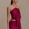 Celina Chiffon Halter Top With Hardware – Cherry Red