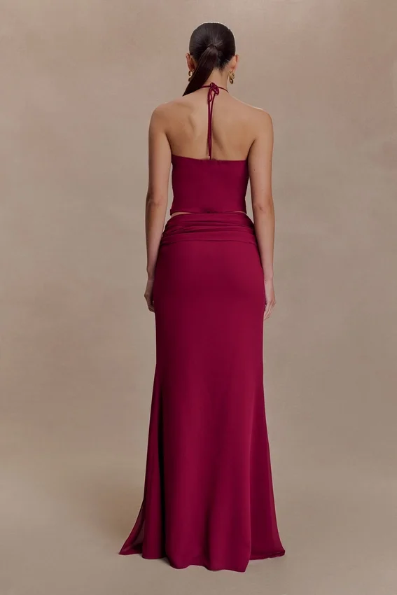 Celina Chiffon Overlay Maxi Skirt – Cherry Red Celina Chiffon Overlay Maxi Skirt – Cherry Red